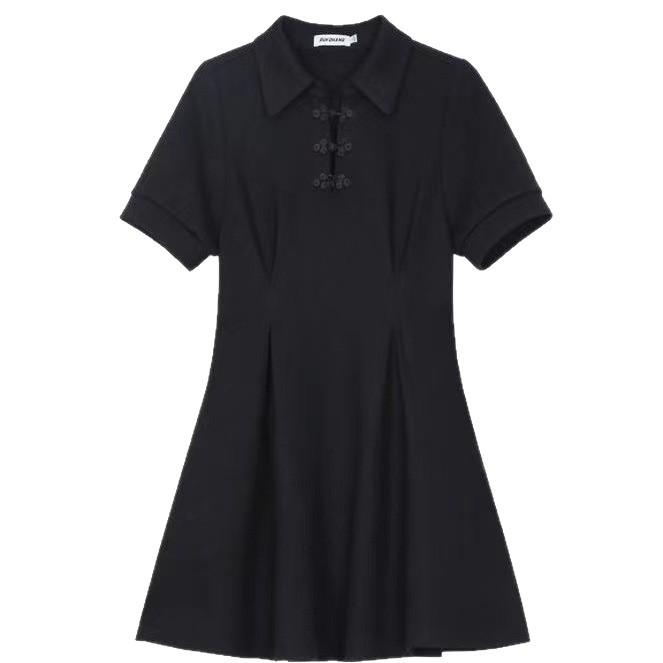 High-end black dress women's summer temperament skirt improved cheongsam skirt short skirt large size thin new Chinese skirt