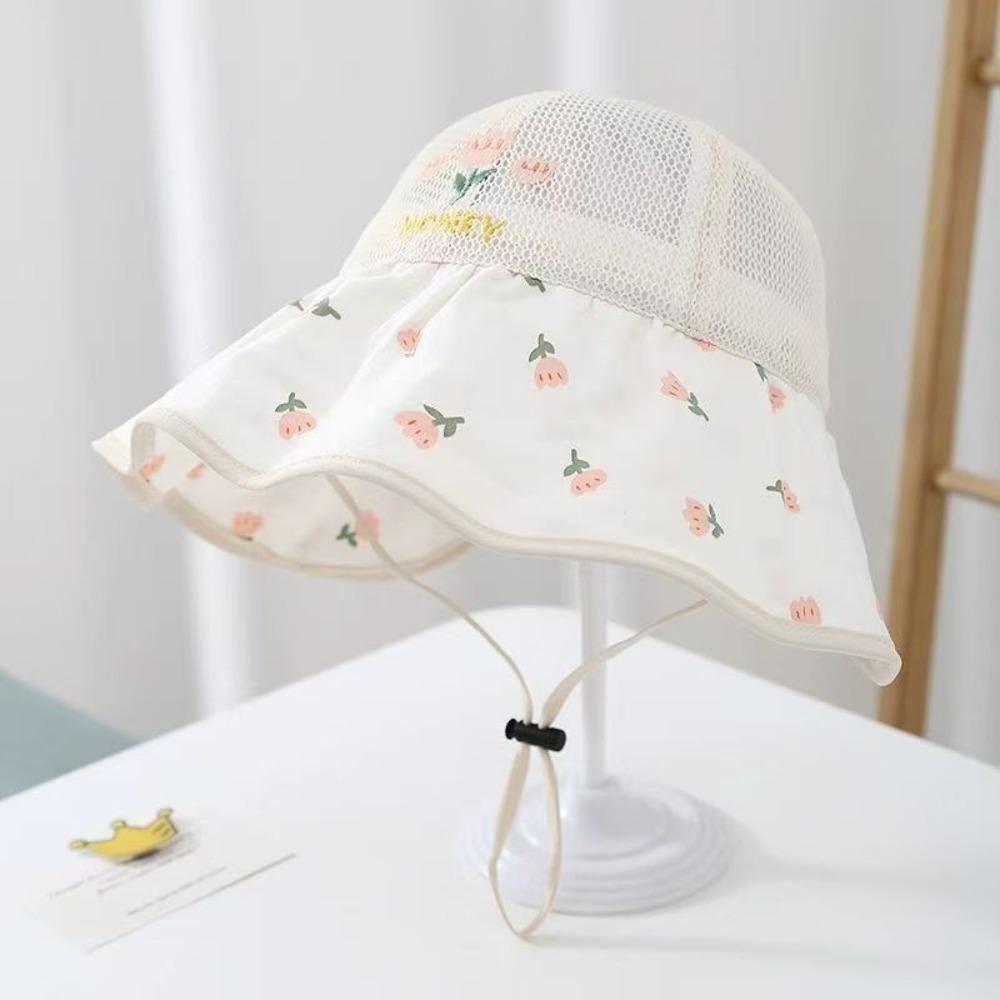 Large Brim Children Sun Cap Floral Pattern Fisherman Hat Sweet Kids Sunshade Hat  Beach/Travel