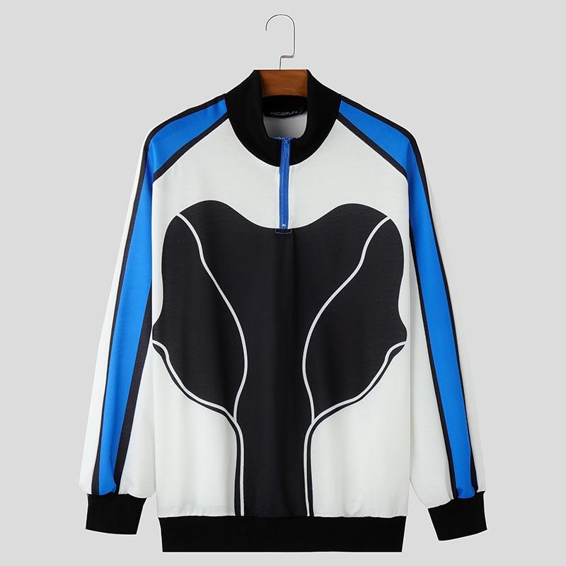 

INCERUN Men Mockneck Long Sleeve Patchwork Zipper Pullovers Streetwear 4XL синий