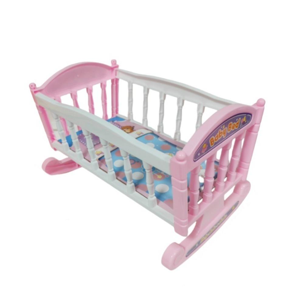 Pretend Play Baby Doll Rocking Bed Infant Carriage Doll Rocking Crib Baby Bed Cradle  Girls Gift