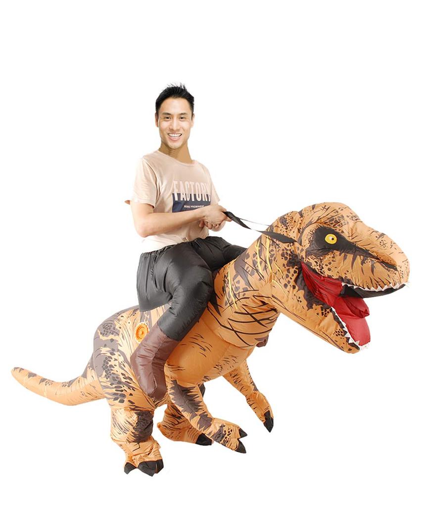 Bohuiteng Dinosaur Cosplay Dinosaur Kigurumi Rider Adult Halloween Party Costume Set Half-Body Costume, Outfit, Unisex, Monster, Air-Fillable, (Brown)