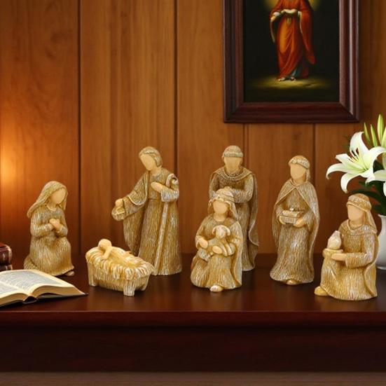 Nativity Scene Set for Christmas Indoor Decor 10 Piece Resin Nativity Figurine with Manger Angel Christian Holy Family Figures Tabletop Decoration