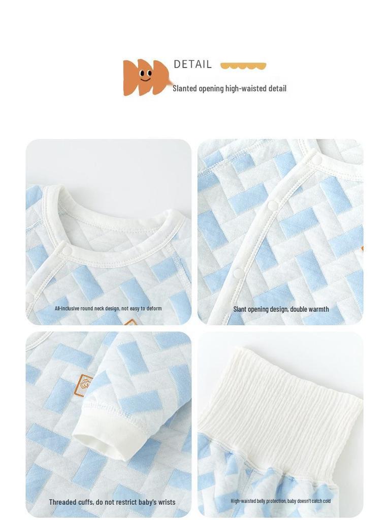 Children's Pure Cotton High-Waist Warm Pajamas Set for Autumn & Winter - Baby and Toddler Homewear with Belly Protection
