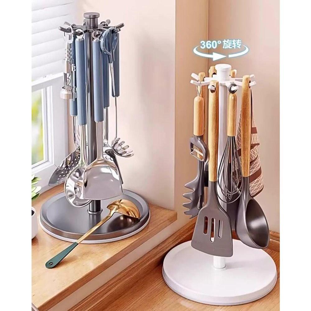 With Water Tray Countertop Flatware Organizer 8 Hooks Flatware Storage Rack Household