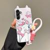 KEYSION Cute Ear Cartoon Case for Samsung A17 5G with Lanyard Soft Silicone+PC Shockproof Phone Back Cover for Galaxy A17 4G 5G