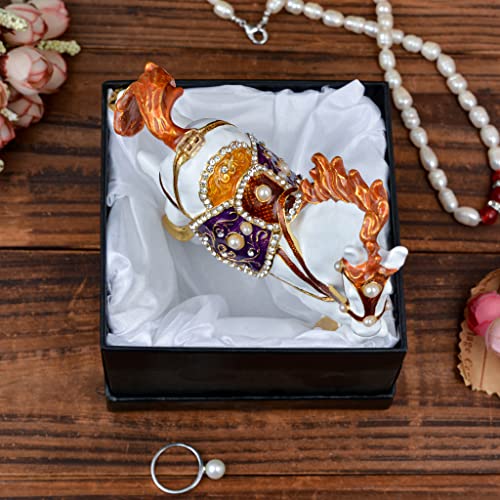White Horse Figurine, 5.51-inch Trinket Box, Jewelry Box with Hinges, Golden Crystal Enamel, Animal Home Decor, Special Occasion Gift