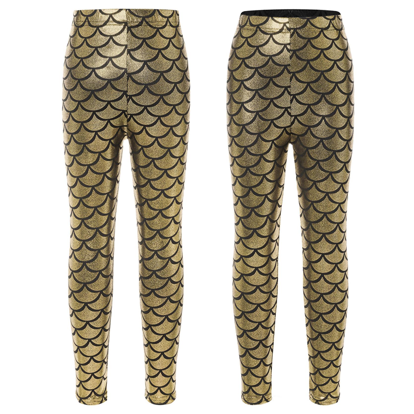 

Детская стильная одежда для девочек, эластичный пояс с принтом рыбьей чешуи, яркие леггинсы, уличная одежда 11-12 Years золотой