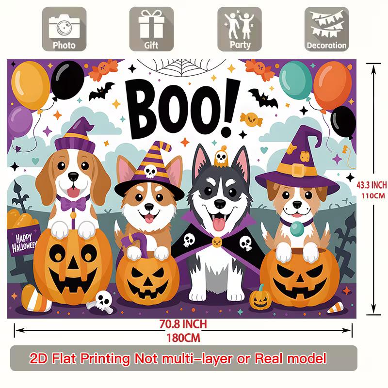 2D Flat Print Cute Puppies in Witch Hats Halloween Photography Background