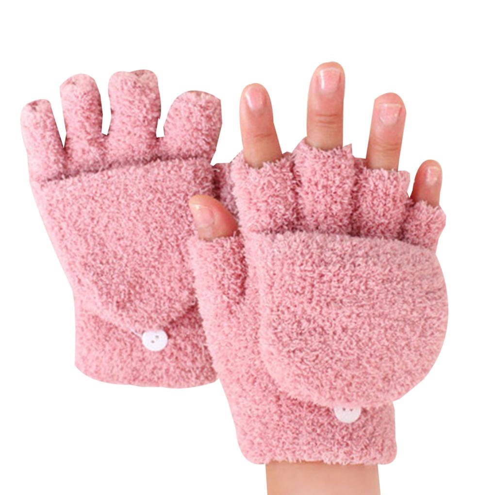 1Pair Women Men Soft Coral Fleece Gloves Half Finger Mittens Winter Warm Gifts