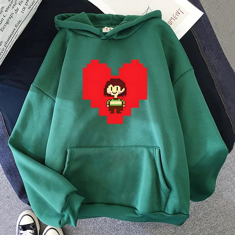 Undertale Chara Cartoon Hoodie Heart-shaped Pattern Sweatshirts Men/Women Round Neck Couples Pullovers Kawaii/cute Graphic Hoody