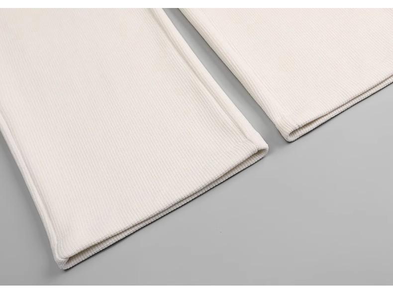 Damen Kaffeefarbene Chenille-Cordhose mit weitem Bein - Herbst/Winter Bodenlang, Lässig Gerades Bein - Weiß