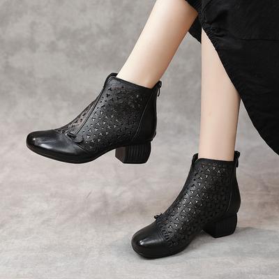Jaro a léto duté silný podpatek retro Martin boots vysoký podpatek kulatá špička kožené díry cool boty dámské