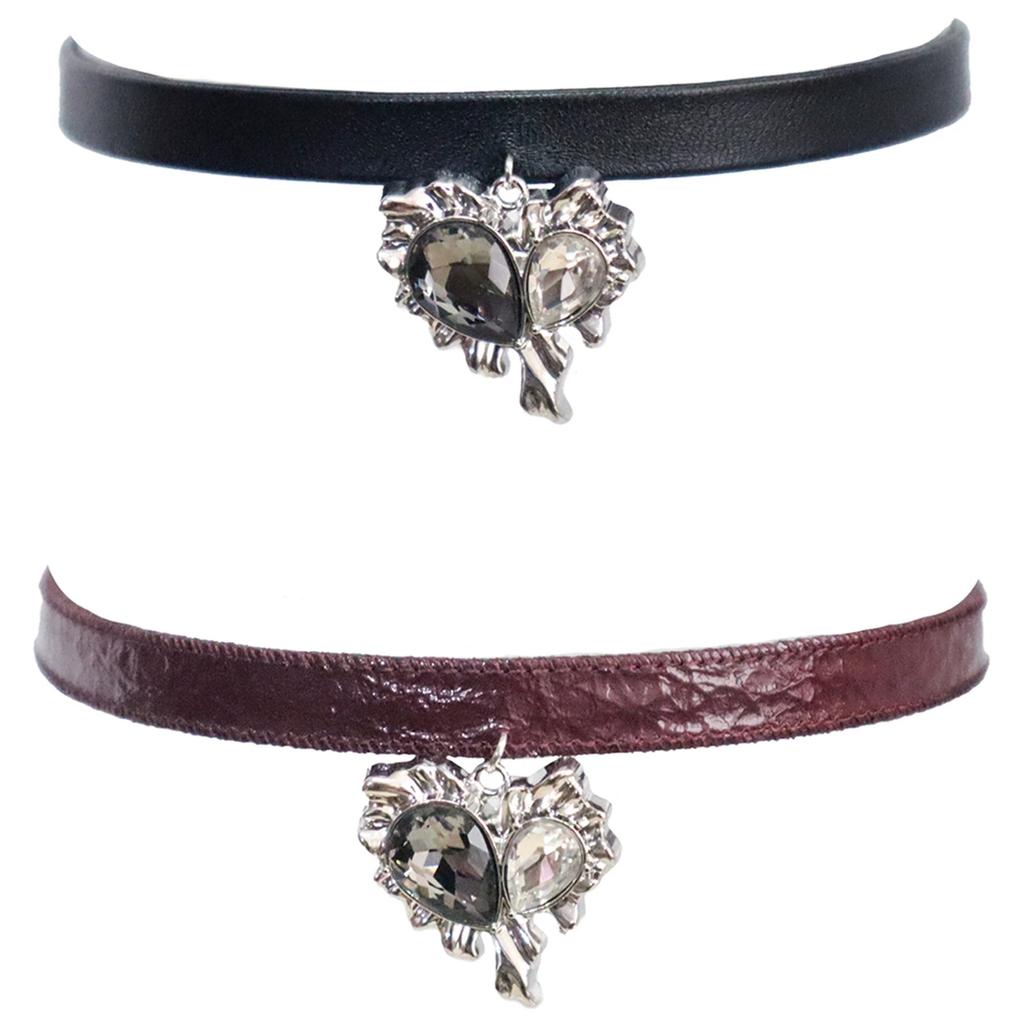 Punk Unregelmäßiger Kristall-Herz-Anhänger Leder-Choker-Halskette für Frauen Goth Ästhetik Personalisierte Accessoires Grunge Schmuck