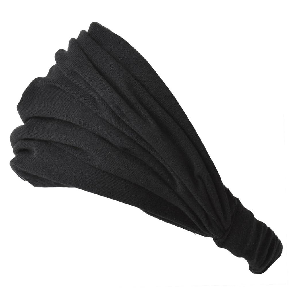 Headband Turban Bandana Organic in Wide Face Wash [CHARM] 2-Way (Large/Unisex/Black) (100% Cotton/Made Japan)