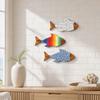 3Pcs/Set Wooden Fish Coastal Wall Art, Rustic Handcrafted Fish Wall Decor, Nautical Fish Wall Sculpture for Living Room, Beach Lake House