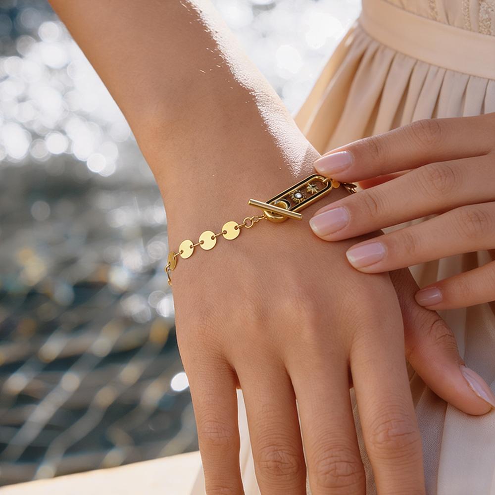 MamacitaSlay 316L Stainless Steel Celestial Sun Moon Star OT Chain Bracelet 18K Gold Plated Waterproof Jewelry For Women Gift