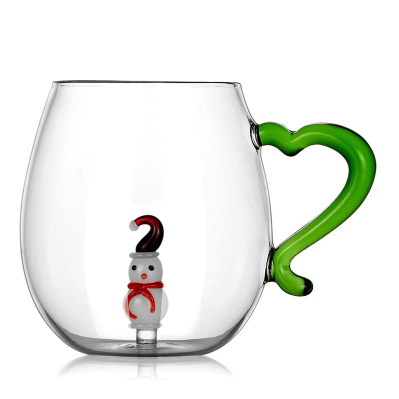 Unique Christmas Glass Mug Elegant 3D Christmas Glasswares Wreath Designs Cup for Holiday Celebration