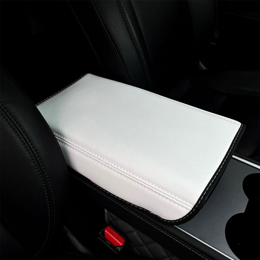 Armrest Box Protective Cover For Tesla Model 3/Y 2017- 2024 Microfiber Leather Car Armrest Cover Center Console Armrest White-thread