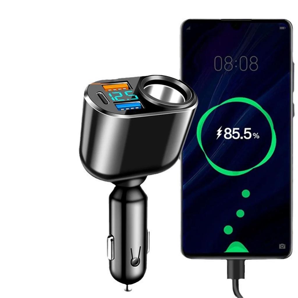 4-in-1 Fast Car Charger for QC3.0+PD+2.4A+ Lighter,Car  Lighter USB Charger with LED Digital Display,Universal Car Charger Adapter for 12V/24