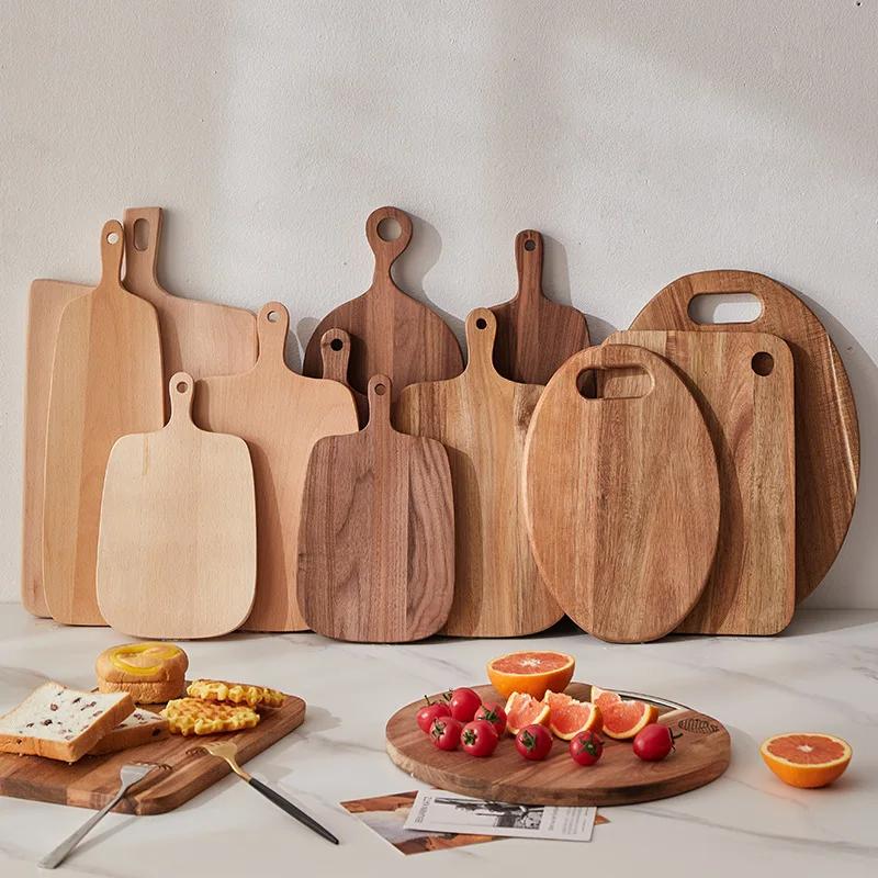 Portable Acacia Mangium Solid Wood Chopping Board Outdoor Camping Cheese Fruit Deli Cutting Board Household Kitchen Accessory