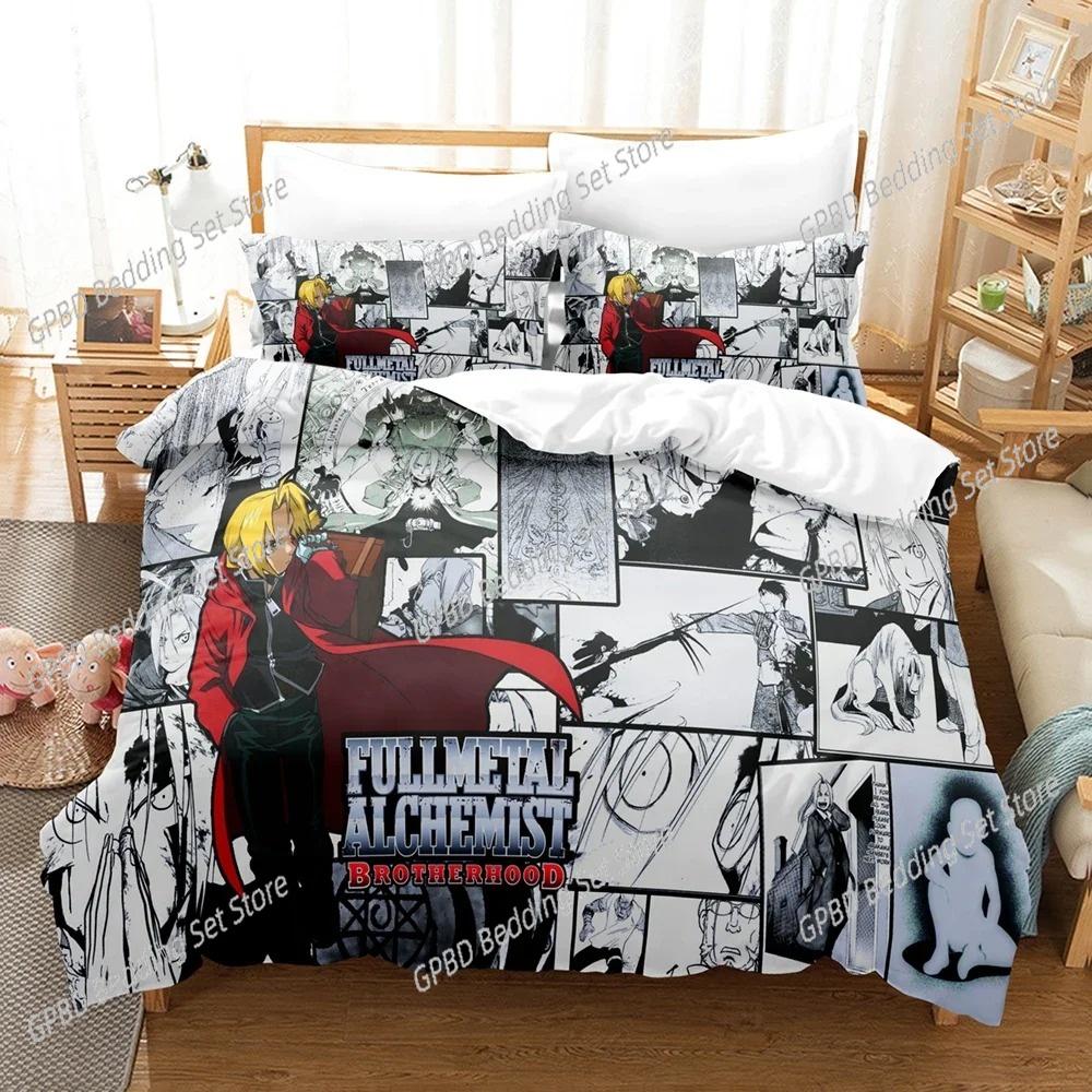 Set Biancheria da Letto Anime Fullmetal Alchemist Copripiumino Coperta per Camera da Letto Singolo Twin King Size Coperta Trapuntata Tessile per la Casa