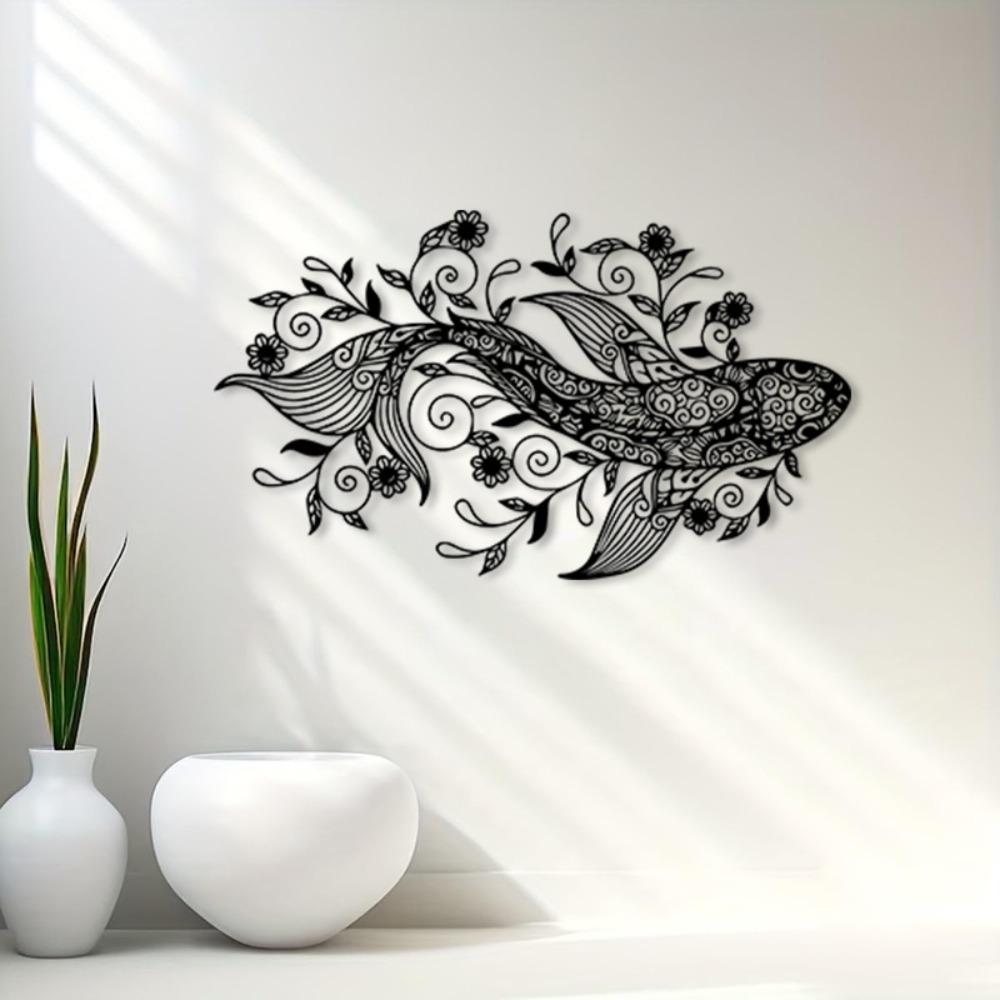 Vintage Koi Mandala Metal Wall Art, Asian Style Iron Decor for Office Yoga Studio, Weather Resistant Feng Shui Gift, Zen Home Sculpture