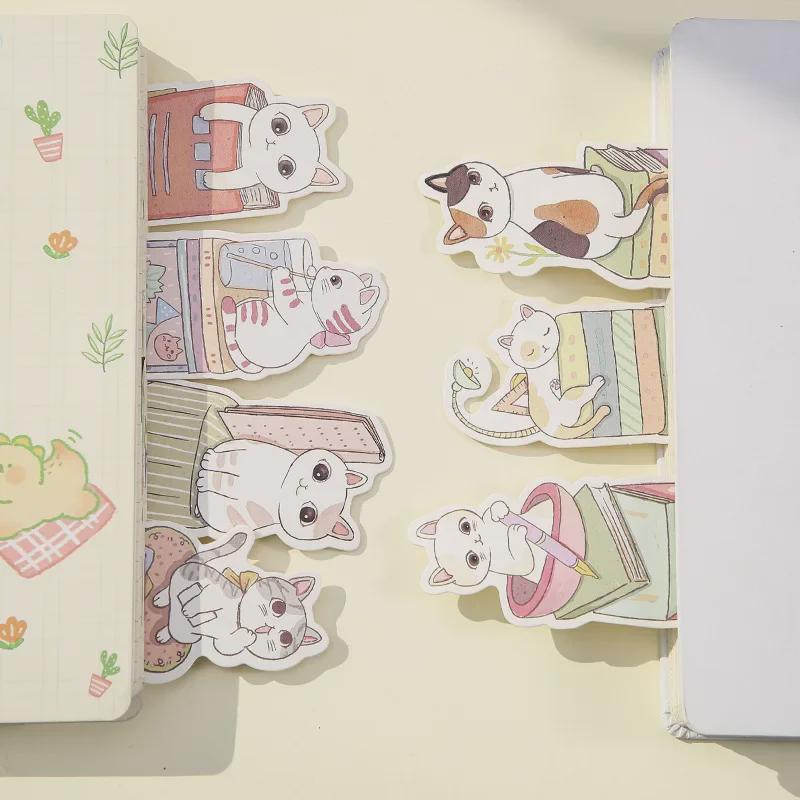Mu Ran Hand-Painted Cat-Themed Shaped Paper Bookmarks, 30 Sheets