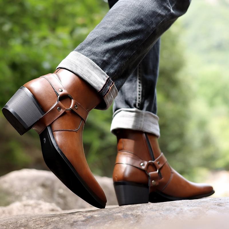 Man Chelsea Ankle Boots Casual Leather Shoes Western Cowboy Boots Black Shoes Men Motorcycle Boot