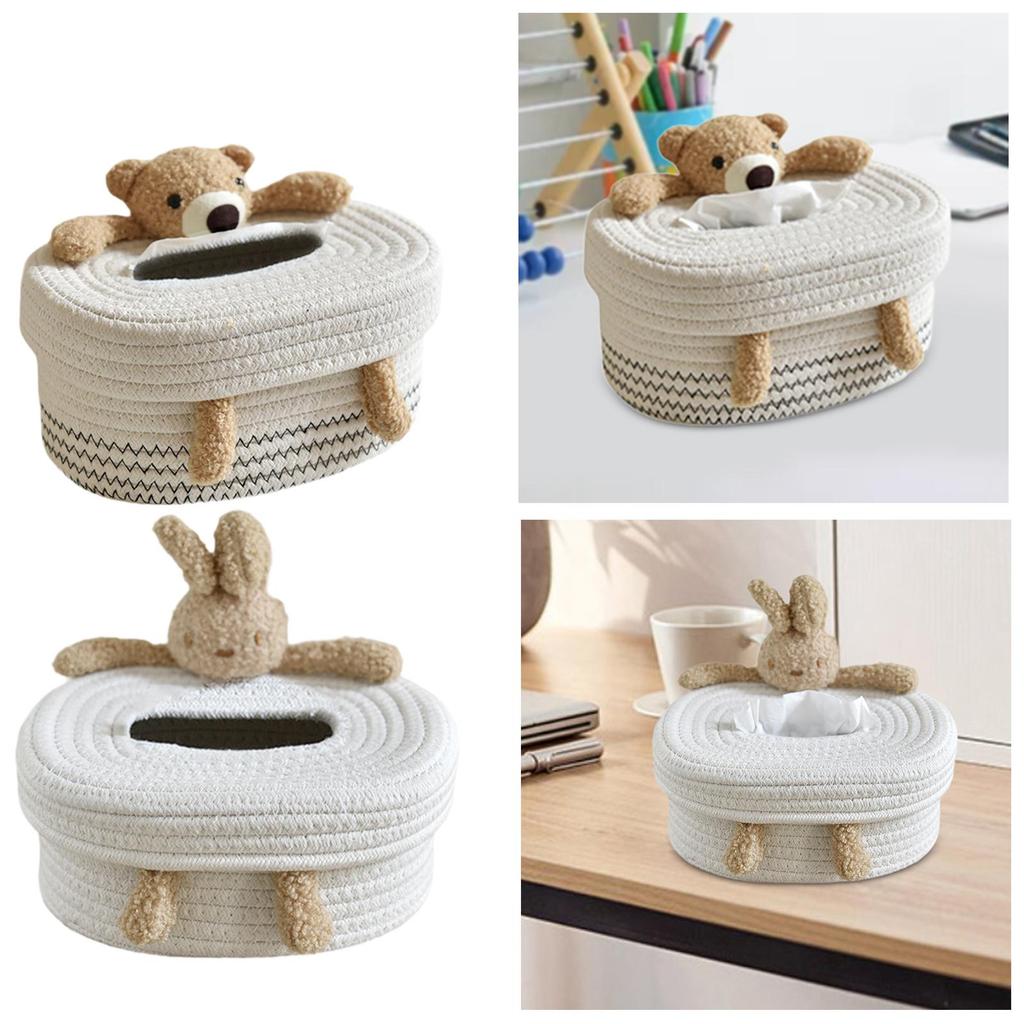 Cotton Thread Tissue Box Cartoon Tissue Organizer for Desk Coffee Table Home