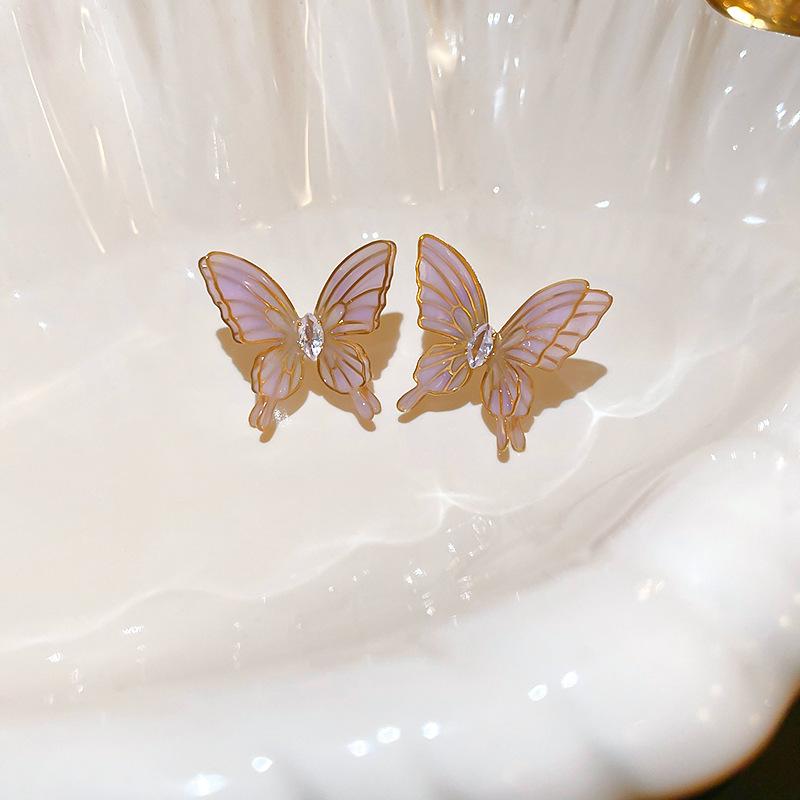 Super Flash Diamond Purple Flower Pearl Stud Earrings French Earrings