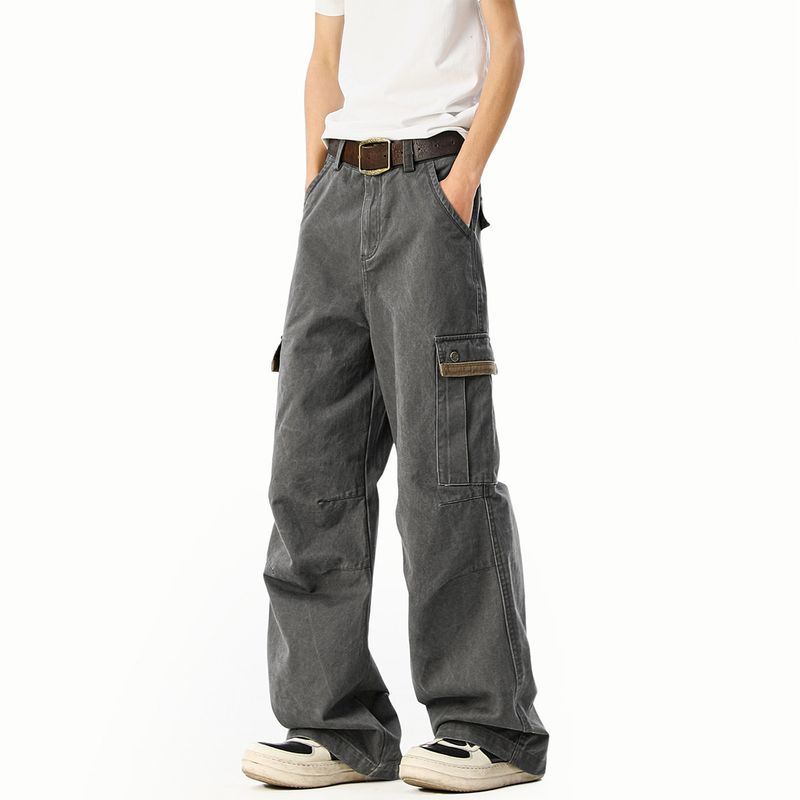 51 Hip-hop American Vintage Multi-pockets Cargo Casual Pants Men and Women Distressed Washed Loose Straight Wide Leg Trousers