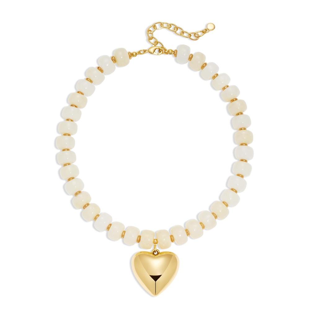 

Light Luxury Gold Puffy Heart Pendant Chunky Beads Resin Beaded Colorful Choker Handmade Short Necklaces for Women
