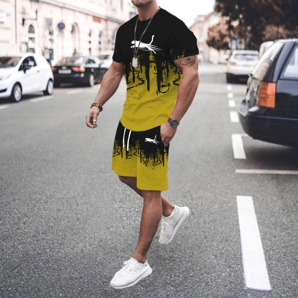 T-shirt à manches longues et pantalon pour homme imprimés en 3D Ensemble de mode Vêtement de sport Ensemble deux pièces Motif flamme
