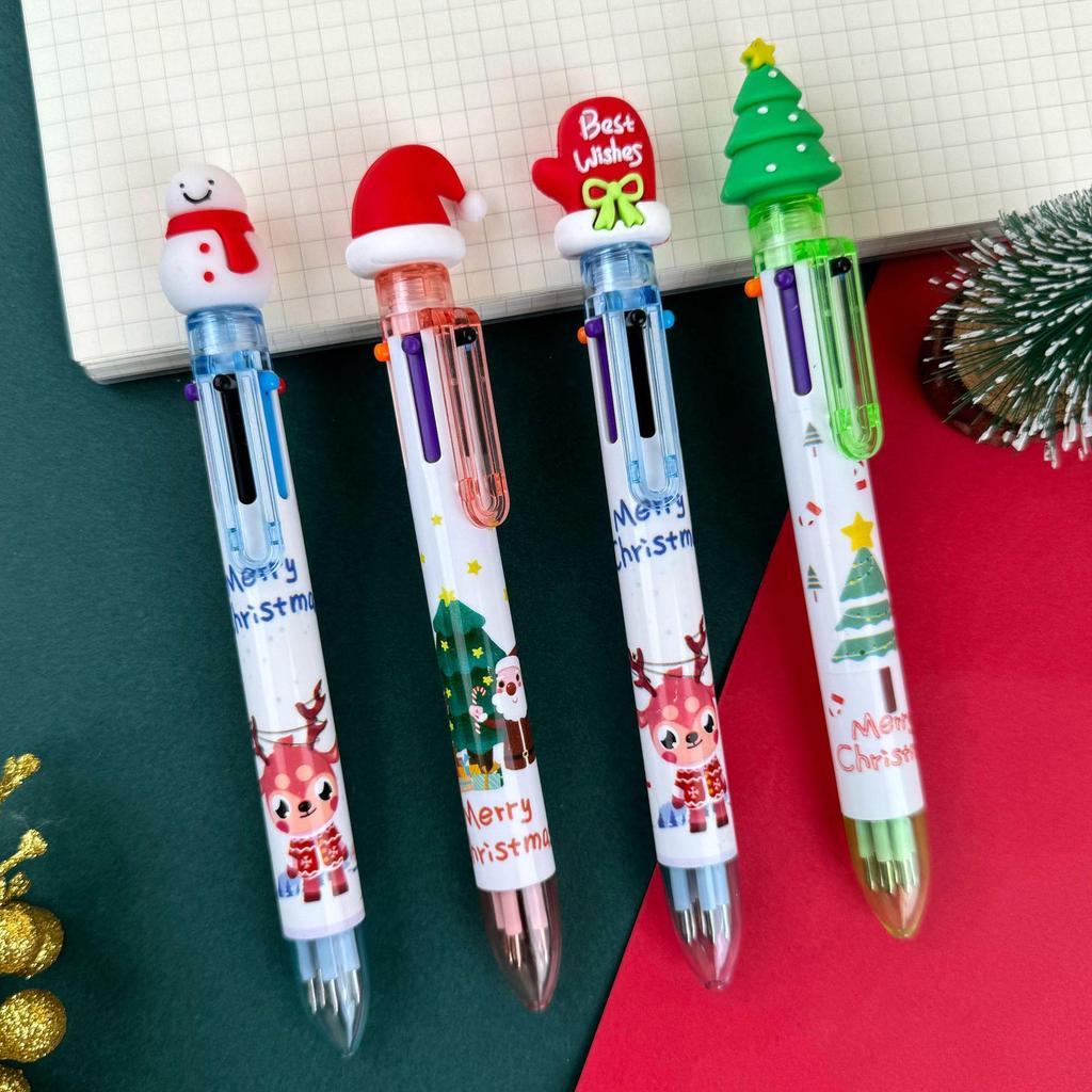 Christmas 6-Color Santa Claus Ballpoint Pen: Multi-Color Push-Button Journaling Pen for Students