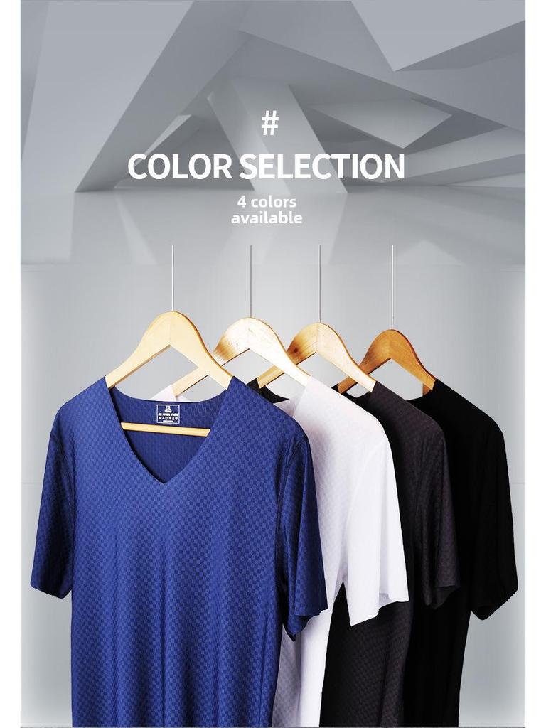 Men's V-Neck Ice Silk Quick-Dry Seamless Slim Fit Short-Sleeve Sports T-Shirt