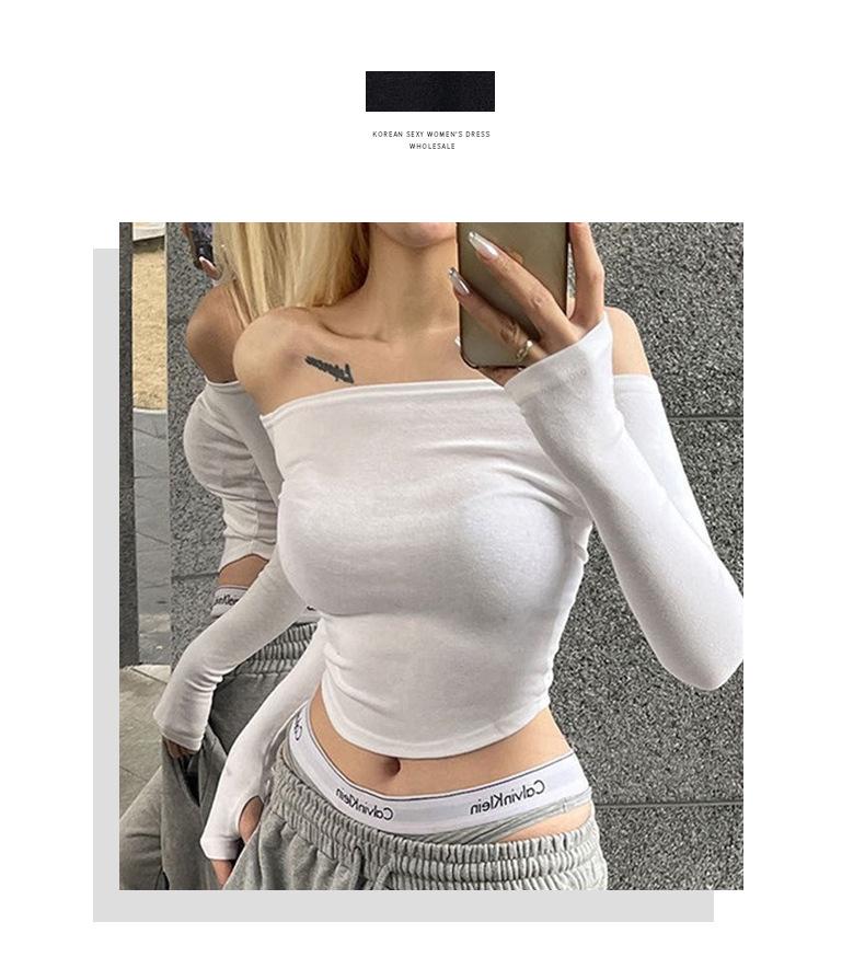 Korean Dongdaemun Stylish Off-Shoulder Long-Sleeve Slim Fit Women's T-Shirt Top