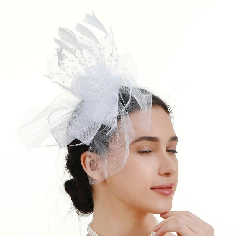 Flower Meshes Hat Headbands Stylish Women's Fascinator Flower Hat Hairpiece for Bridal Accessories