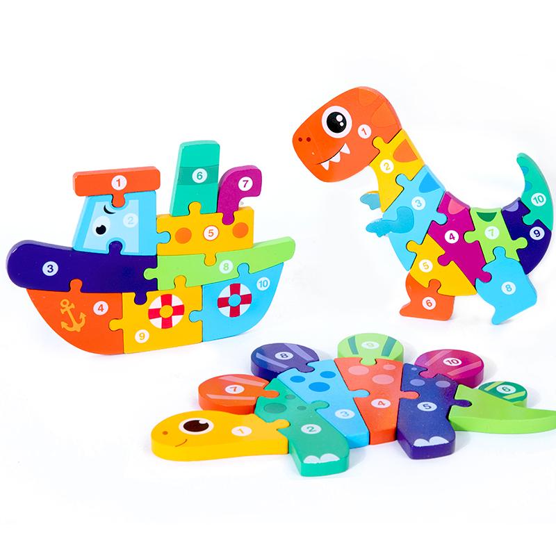 3D Puzzles Dinosaur Animal Vehicle Wood Jigsaw Puzzle Game Kids Learning Montessori Educational Toys Baby Wooden Toys