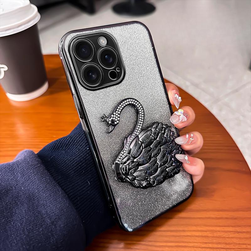 Applicable To IPhone 16 Swan Stand Mobile Case Apple 15 Promax Gradient Glitter 14/13 Advanced Sense