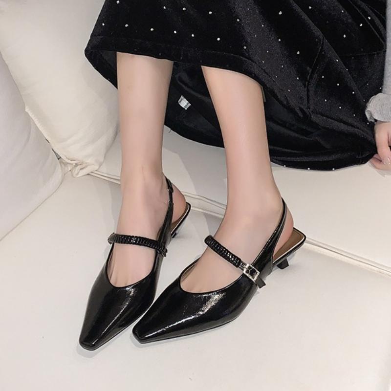 2025 Summer Sexy Pointed Toe Women's High Heels Trendy Sling-Heel PU Sandals Fashionable Pleated Shallow Mouth Office Slippers