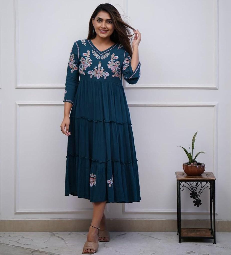Indisches pakistanisches Designer-Midikleid Kurti Bollywood Party Wear Top Tunika Kurta Kleid