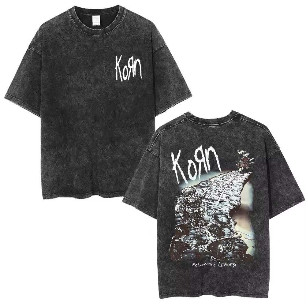Sommer-Heißverkauf Gewaschen Vintage Korn Tour 2026 Merch T-Shirt Unisex Gothic Rock Popmusik T-Shirt Y2k Baumwolle Übergroße T-Shirts