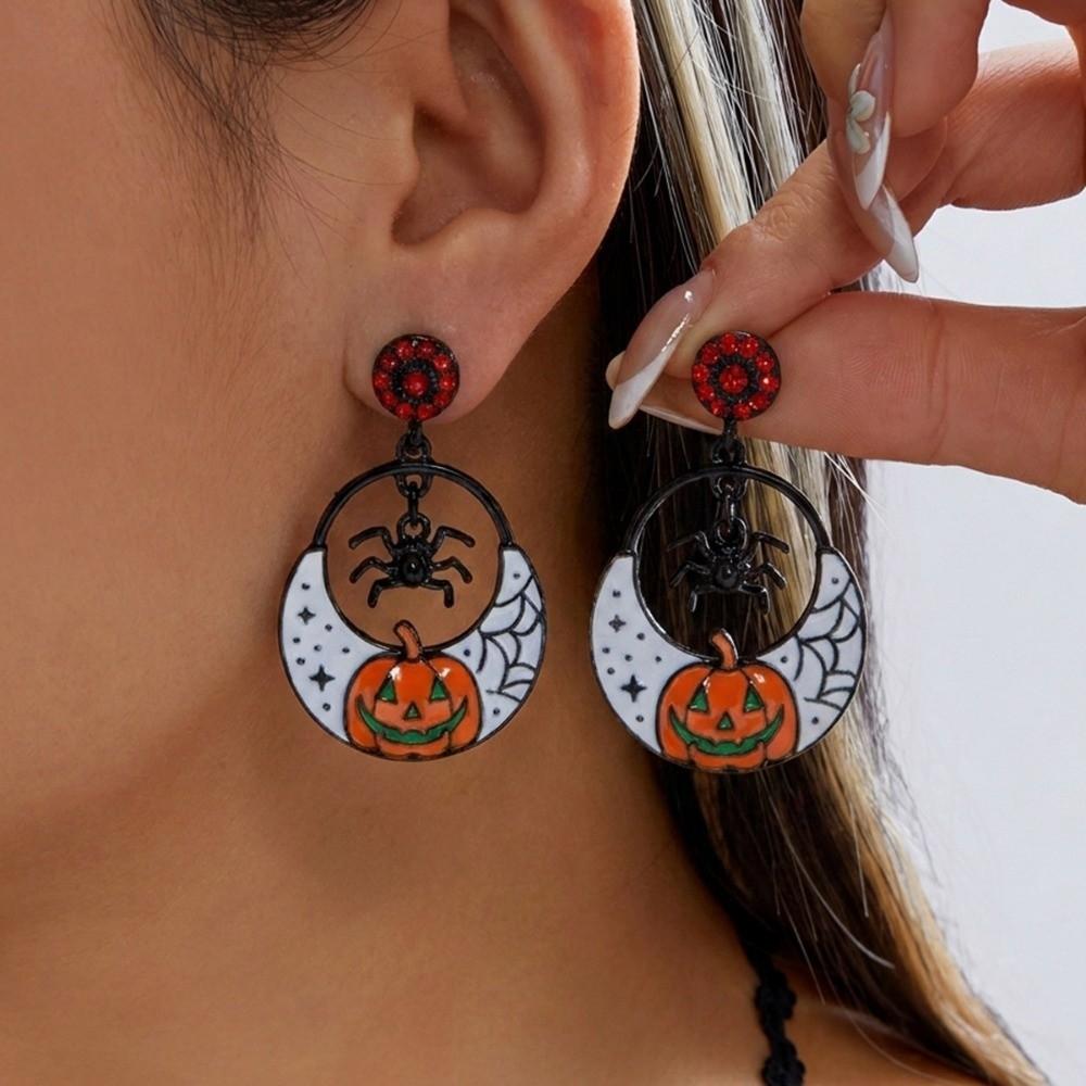 Colorful Design Halloween Dangle Earrings Enamel Coating Skull Earrings Spider Drop Earrings Party