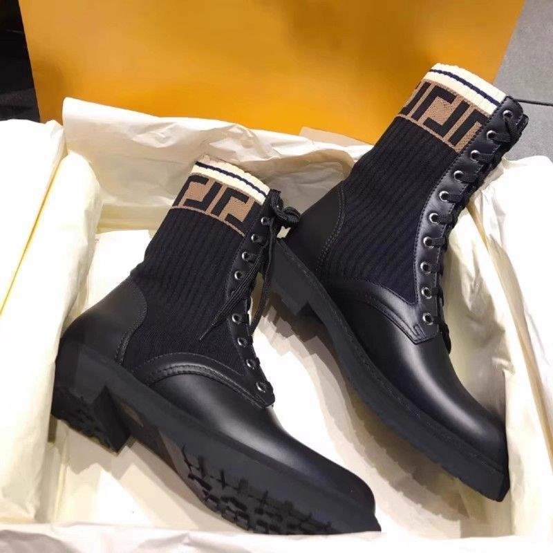 Shen Mengchen Same 2025 Autumn and Winter Flat-bottomed Knitted Splicing Martin Boots Alphabet Elastic Chelsea Short Boots