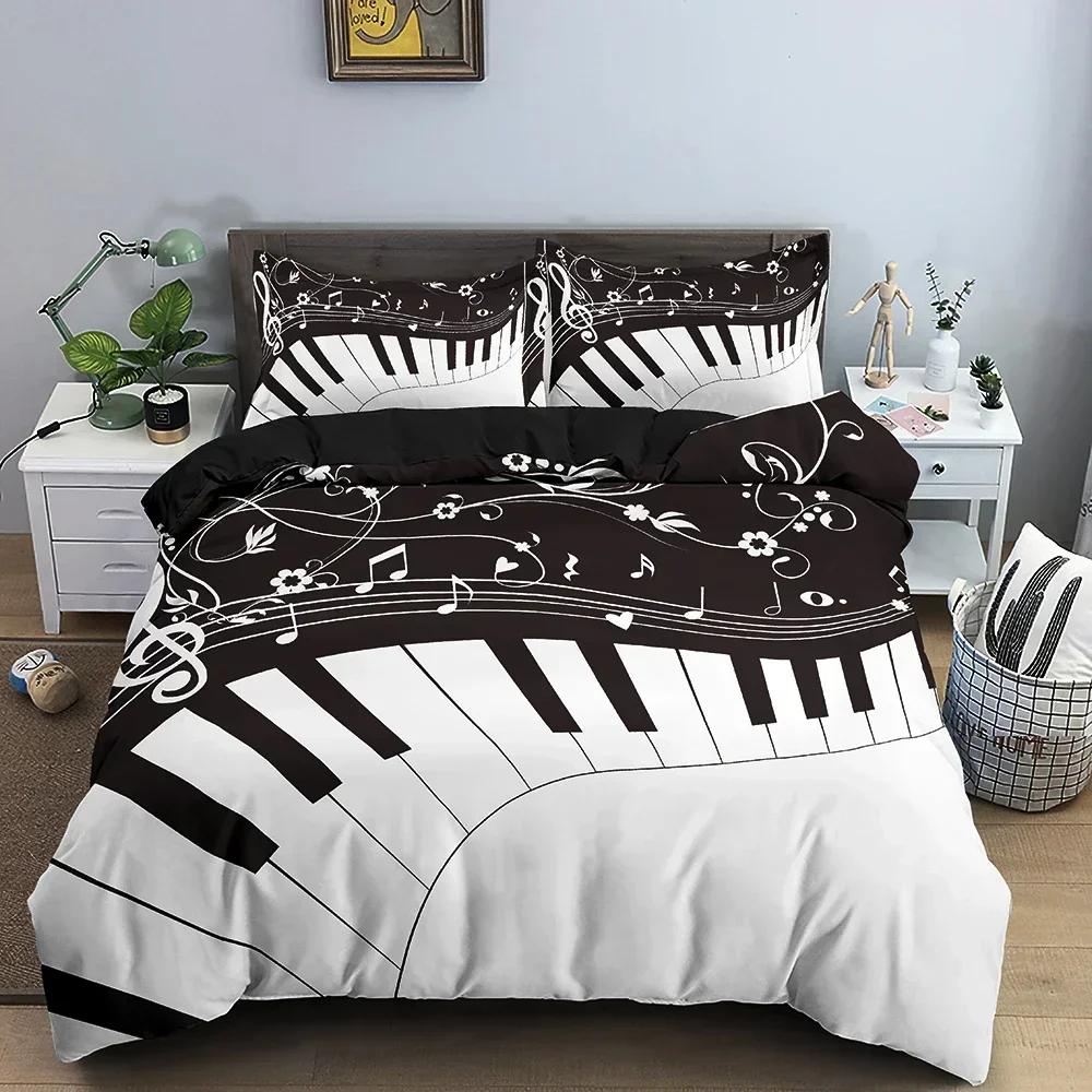 3Pcs Music Bedding Set Piano Keyboard Music Note Duvet Cover Queen Size Bed Linen Guitar Polyester Bedding Sets