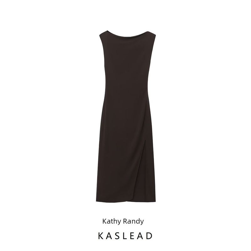 Kaslead New Women Clothes Western Style Fashion Slim Fit Boat Neck Sleeveless Dress 3332376