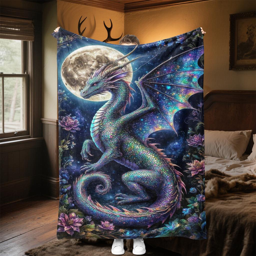 Fairy Dragon Moonlit Night Throw Soft Comfortable All Seasons Blanket Perfect Gift Couch Office Nap Outdoor Travel Blanket
