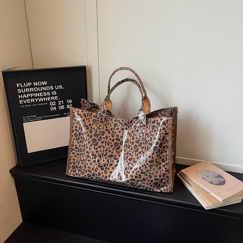 Borsa a Spalla con Stampa Leopardo Trasparente Grande Capacità da Pendolare Borsa Tote da Donna