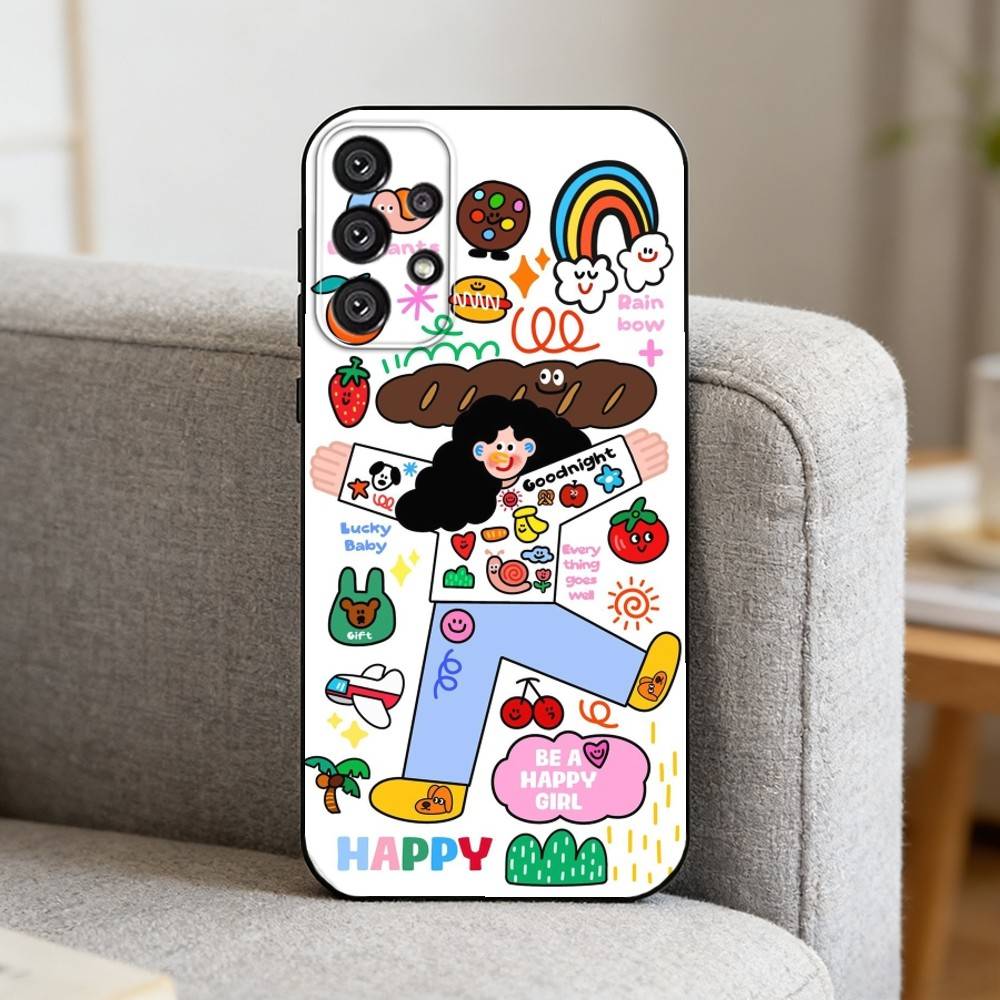 Ins Korean funny and happy girl Phone Case For Samsung S25,S24,S21,S22,S23,S30,Ultra,S20,Plus,Fe,Note,10,9,5G Black Cover
