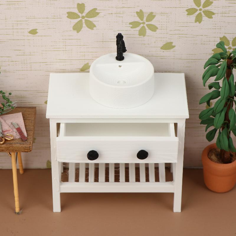 1/12 Living Scene Ornament Toys Dollhouse Simulation Sink Cabinet Model Dollhouse Bathroom Furniture Decoration Dolls House